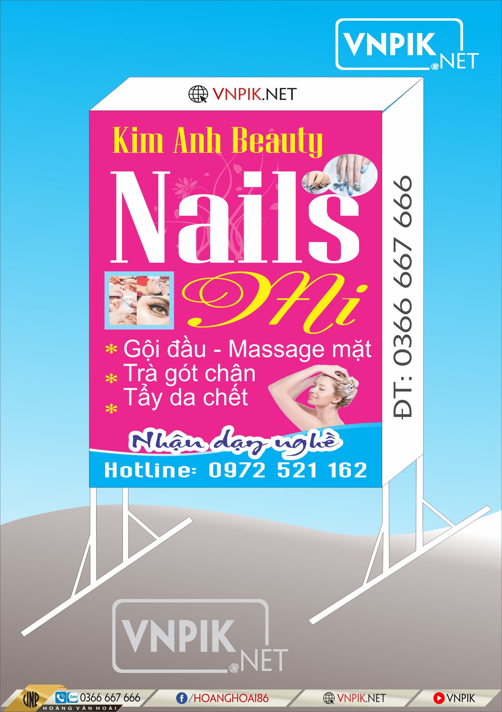 Mẫu biển vẫy nail mi gội đầu, massage mặt, trà gót chân, tẩy da chết