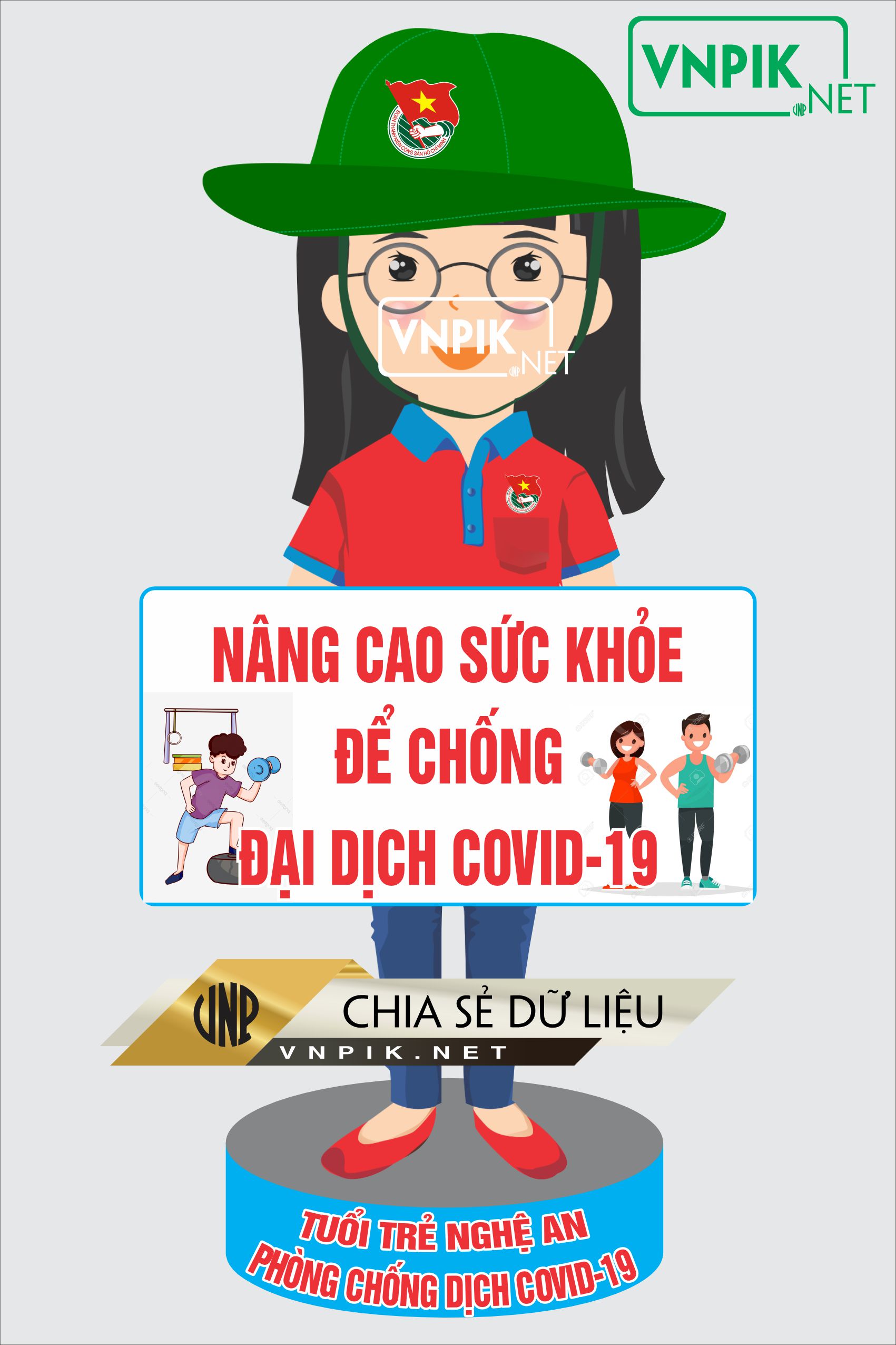 Mẫu chibi đoàn viên, nâng cao sức khoẻ để chống đại dịch covid 19