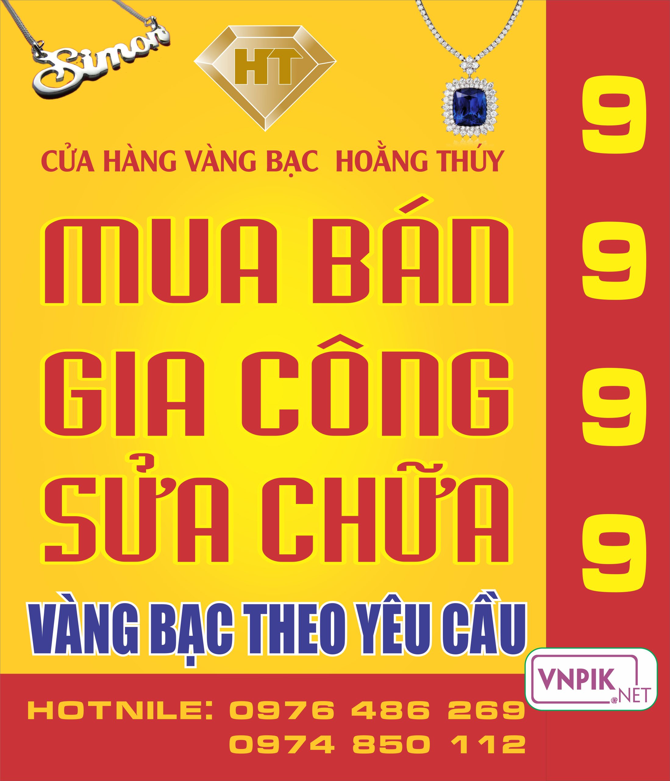 Biển vẫy Cửa hàng vàng bạc Hoằng Thúy file PDF & CDR