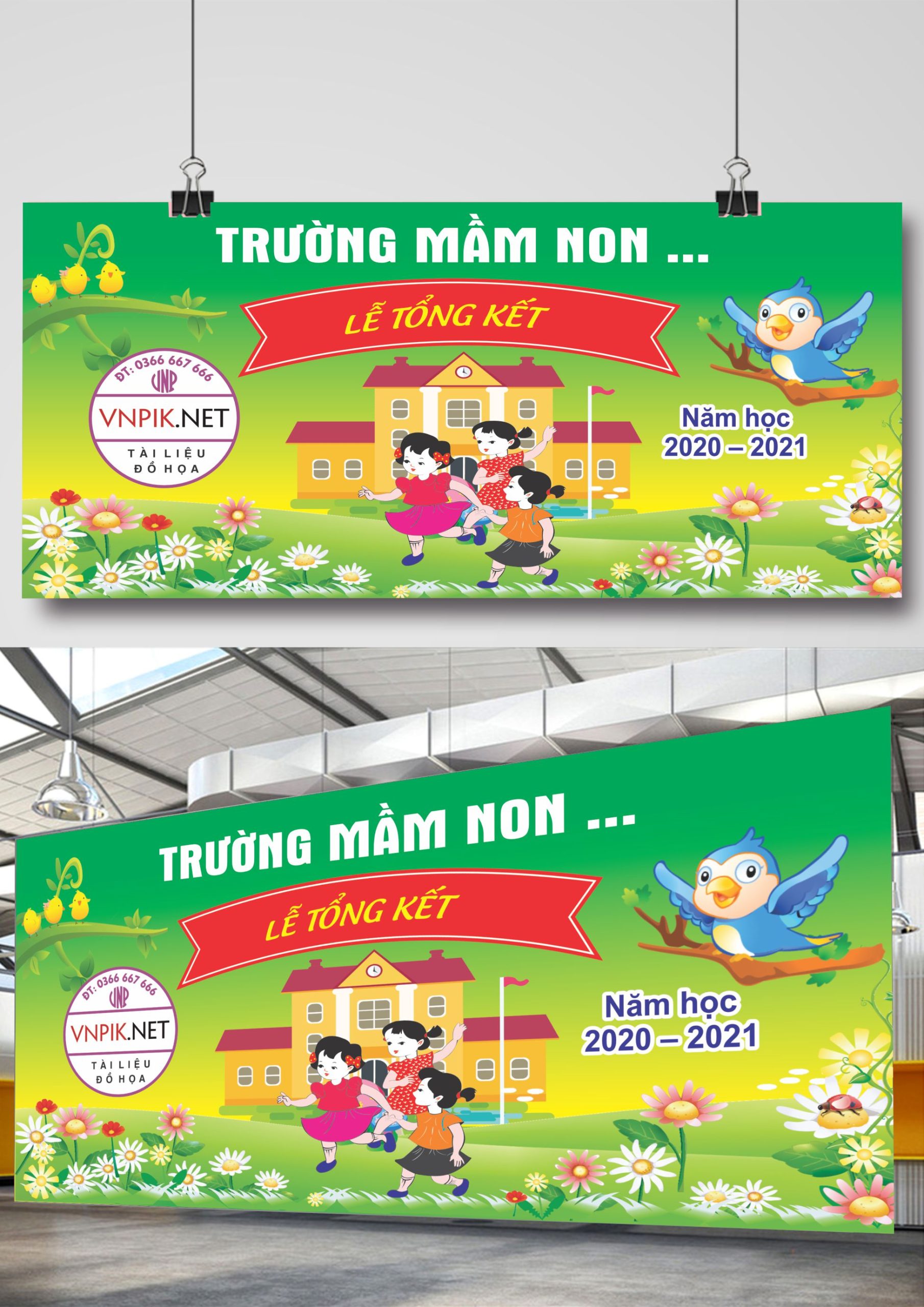 maket Backdrop Trường mầm non – Lễ Tổng Kết file CDR