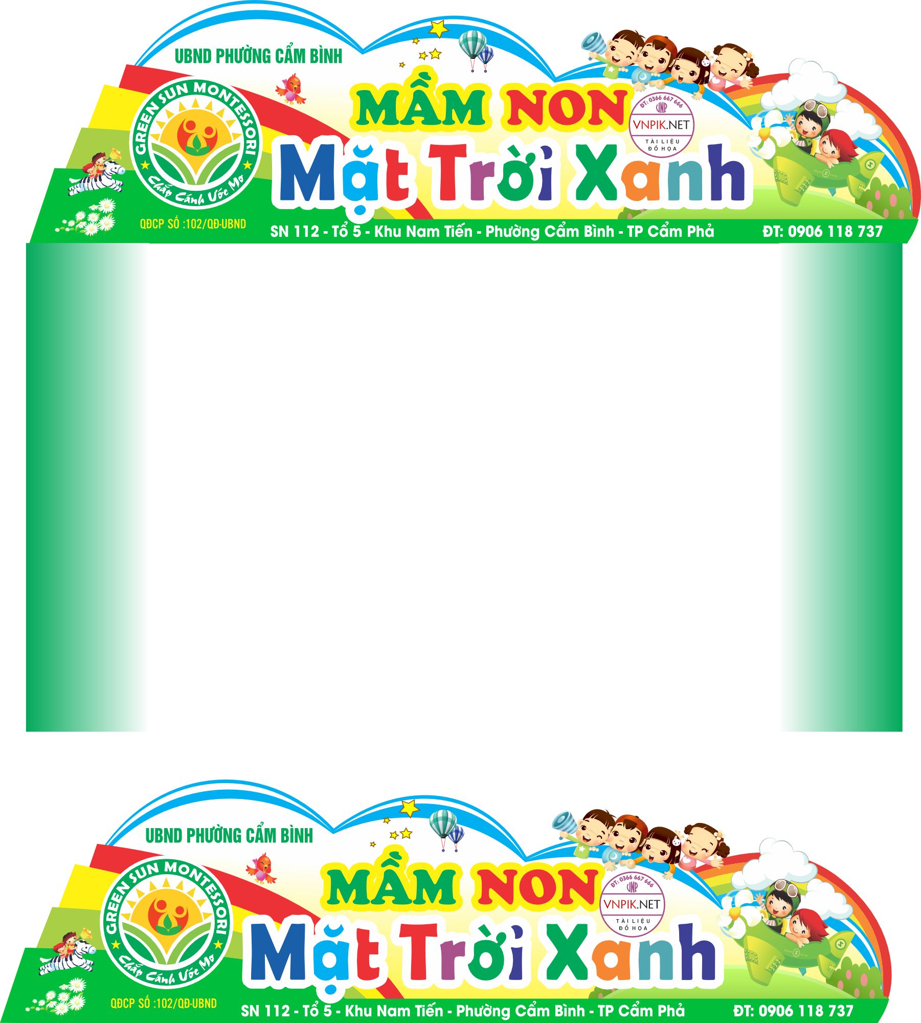 Cổng trường Mầm non Mặt Trời Xanh mẫu 02 – file CDR