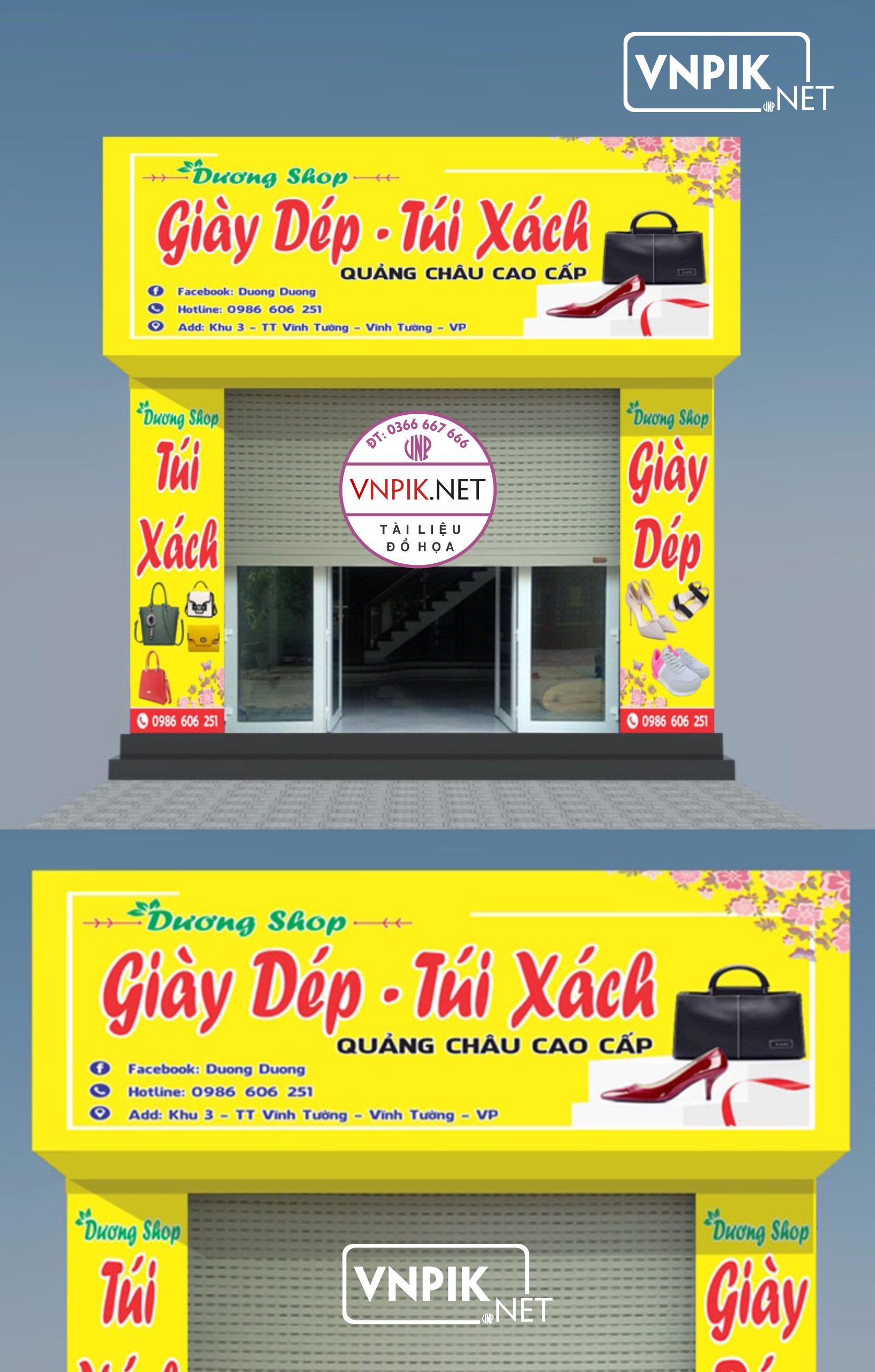 mẫu biển hiệu shop thời trang giày dép, túi xác quảng châu cao cấp Dương Shop