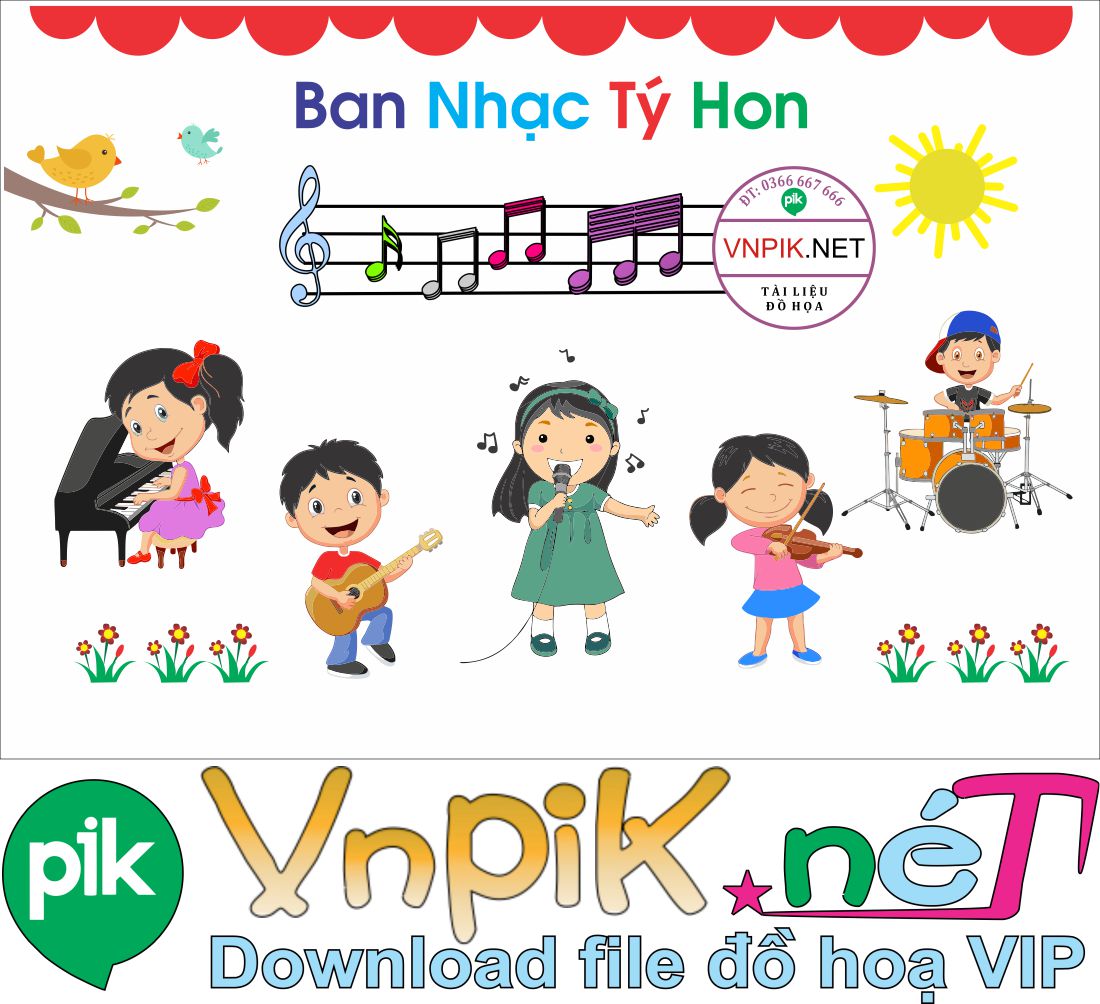 Trang trí phòng học – Ban nhạc tý hon file PDF & CDR