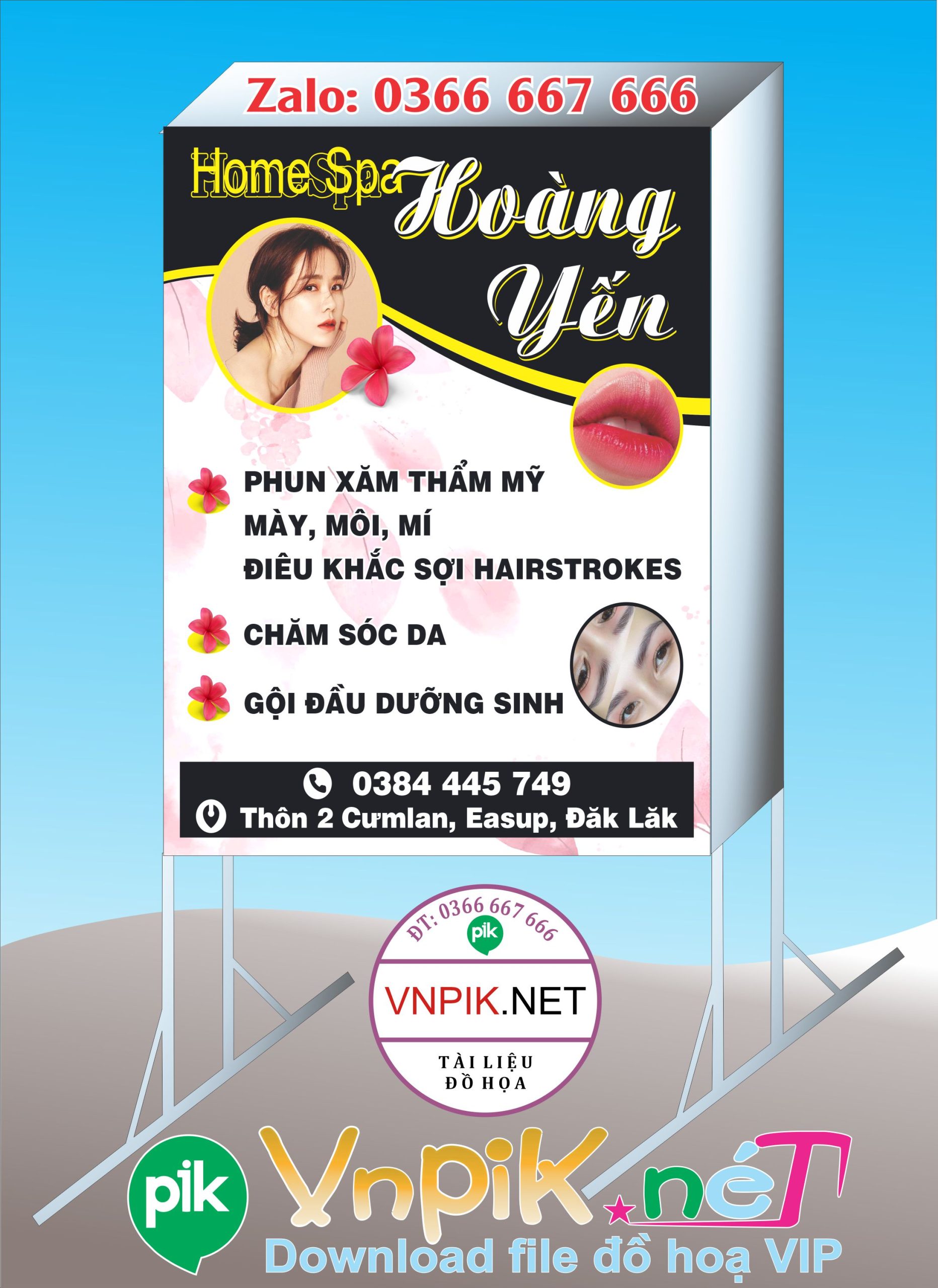 Bảng hiệu hộp đứng spa hoàng yến file corel