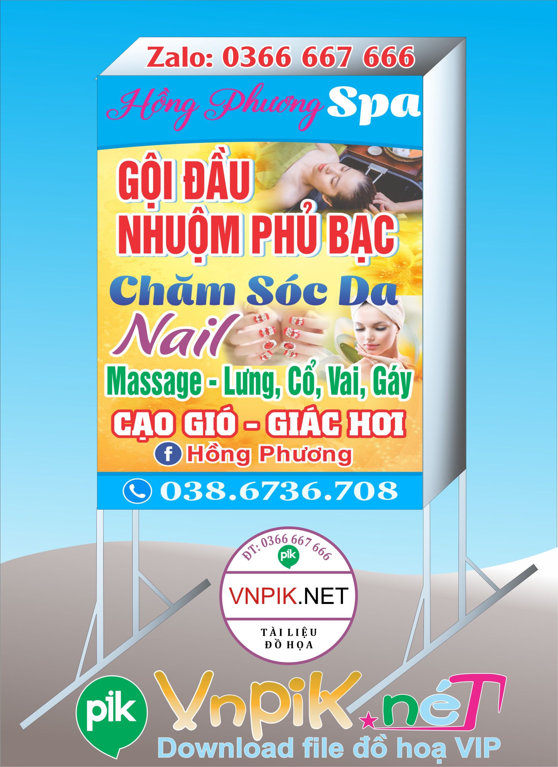 Bảng quảng cáo riệm gội đầu spa hồng phương file corel