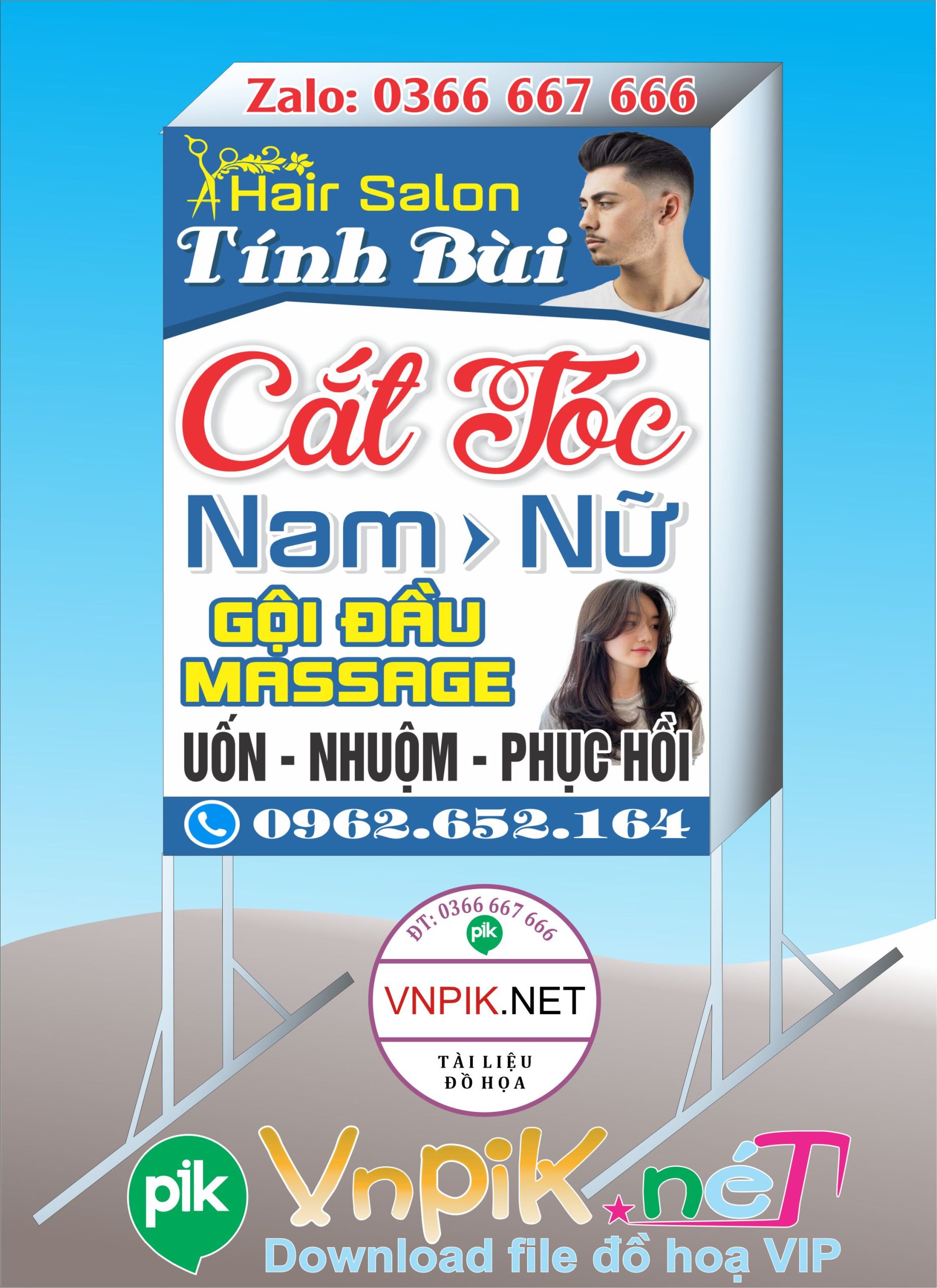 Bảng quảng cáo tiệm cắt tóc nam nữ tín bùi file corel