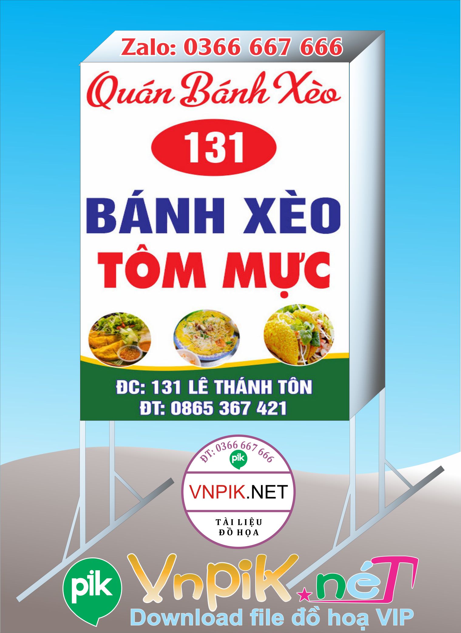 Biển vẫy tiệm bánh xèo tôm mực file Corel