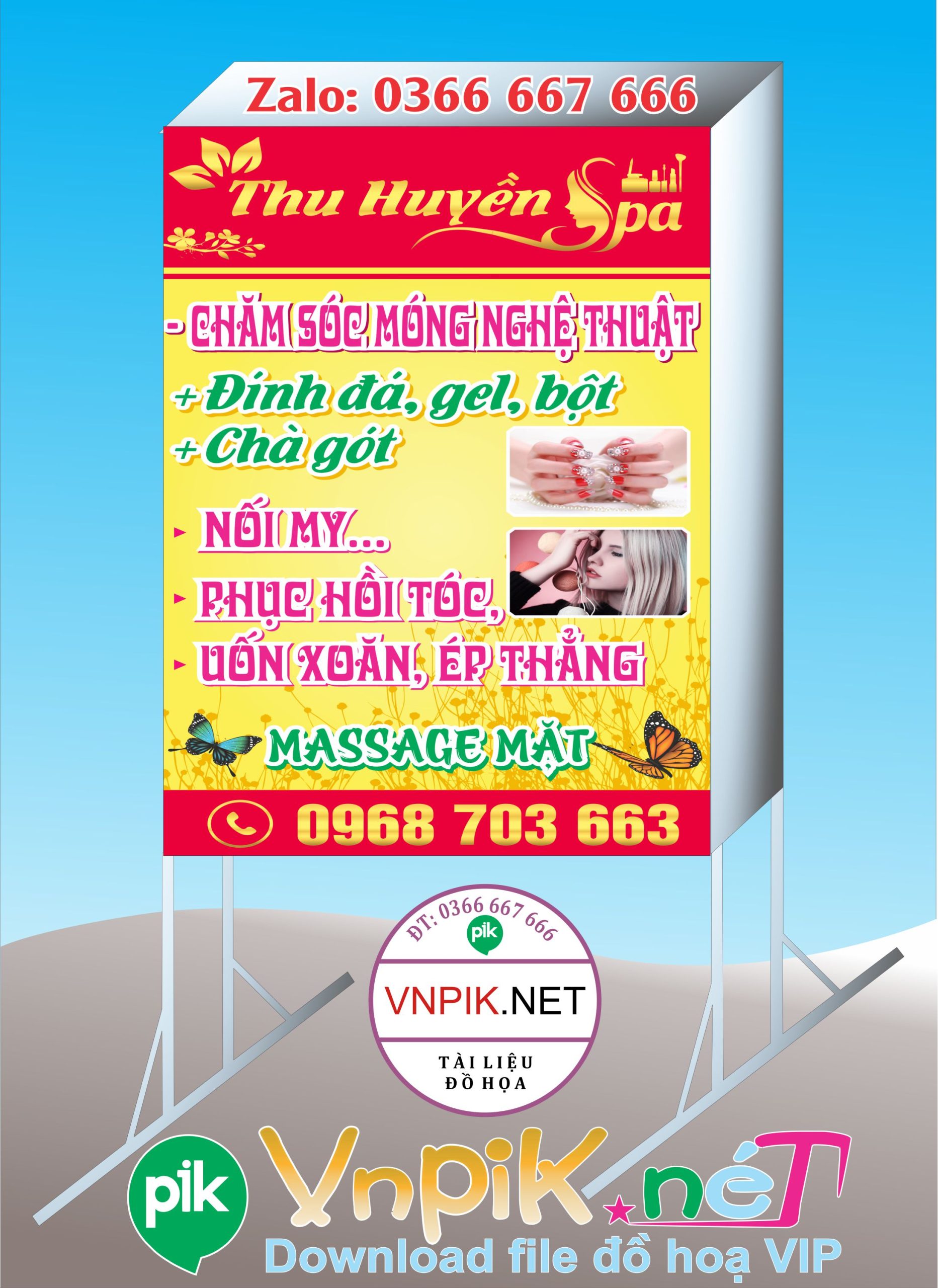 Mẫu bảng biển quảng cáo Spa thu huyền, chăm sóc móng