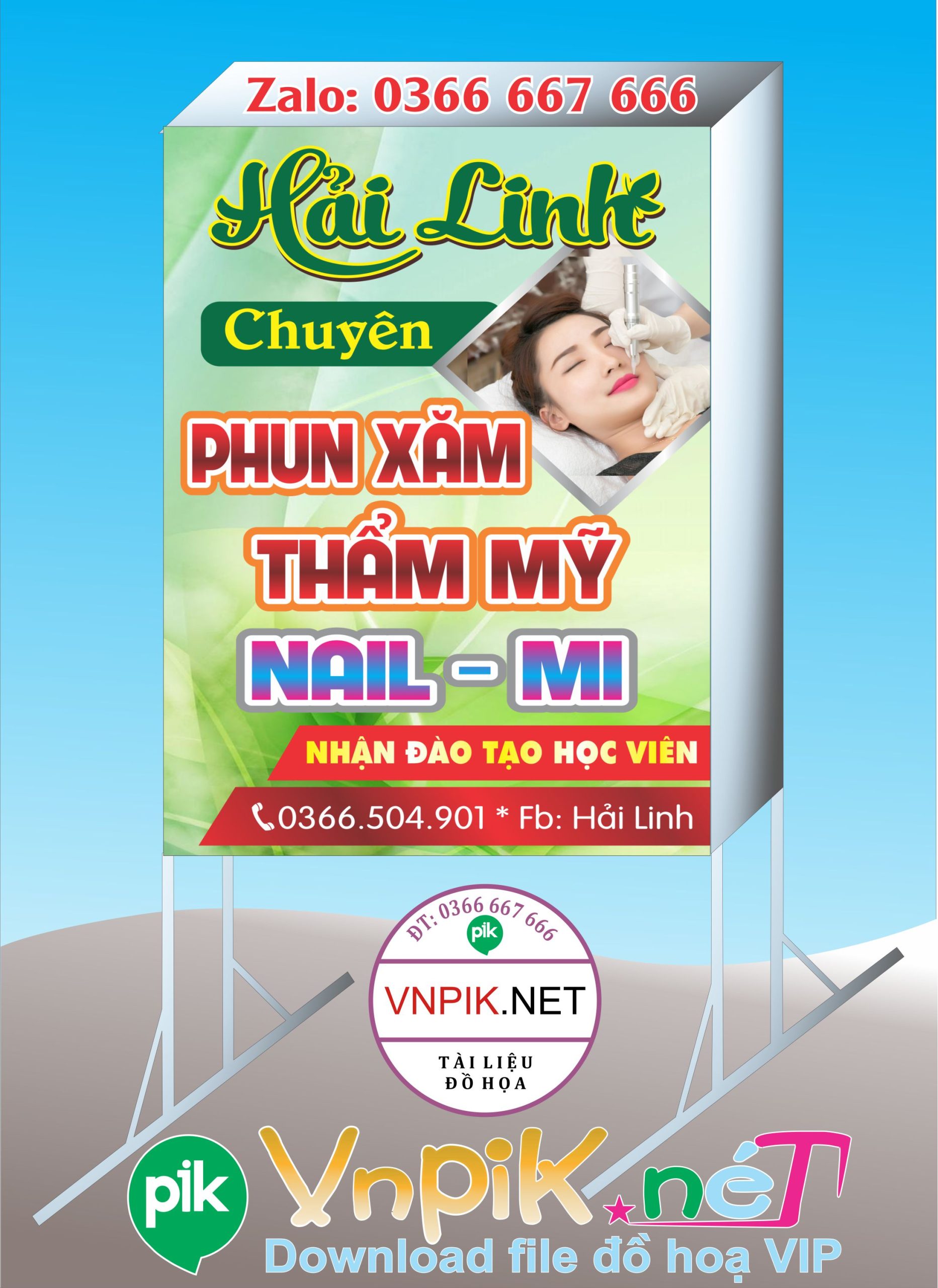 Mẫu bảng biển quảng cáo hải linh, phun xăm thẩm mỹ. nail – mi