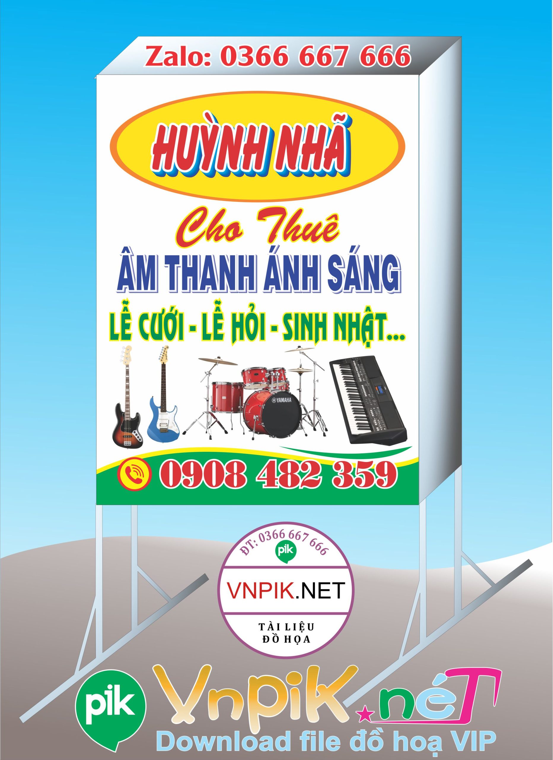 Mẫu bảng hiệu cho thuê âm thanh ánh sáng Huỳnh Nhã