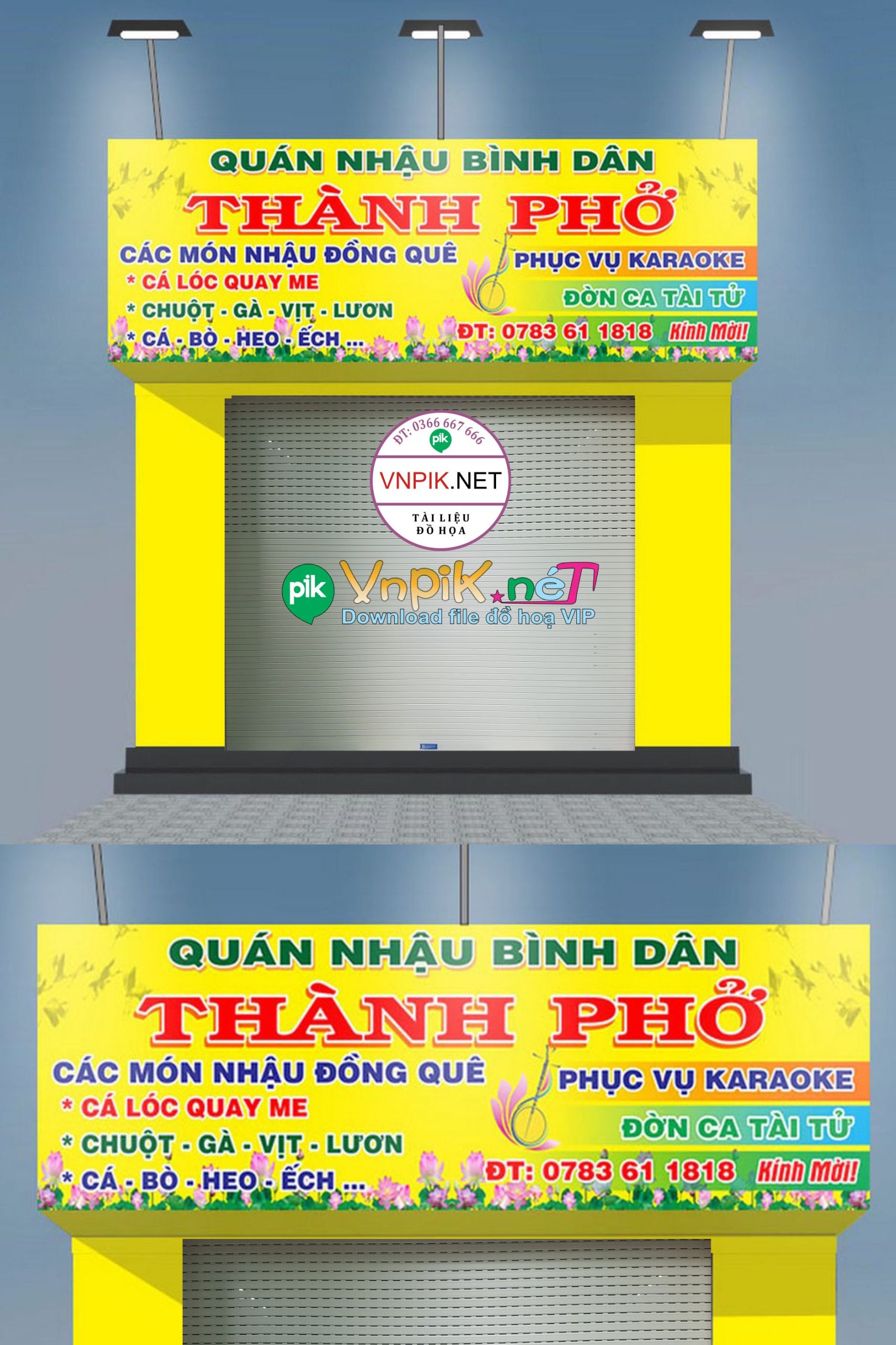 Mẫu bảng hiệu quán nhậu bình dân thành phở file corel