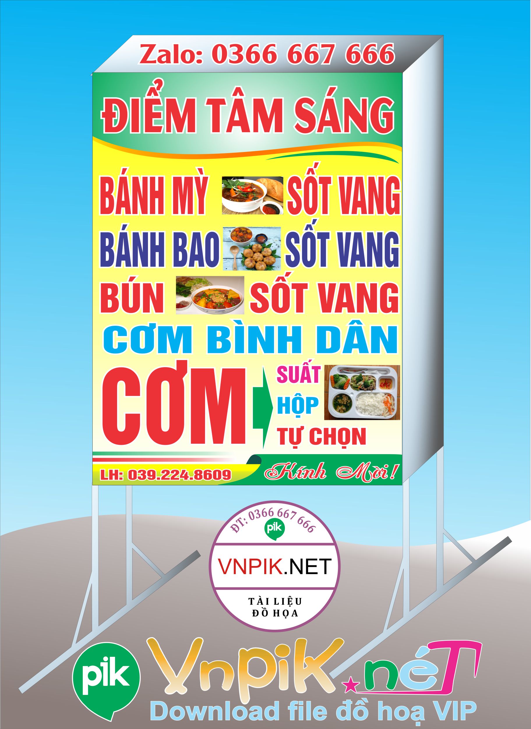 Mẫu bảng quảng cáo biển vẫy quán điểm tâm sáng