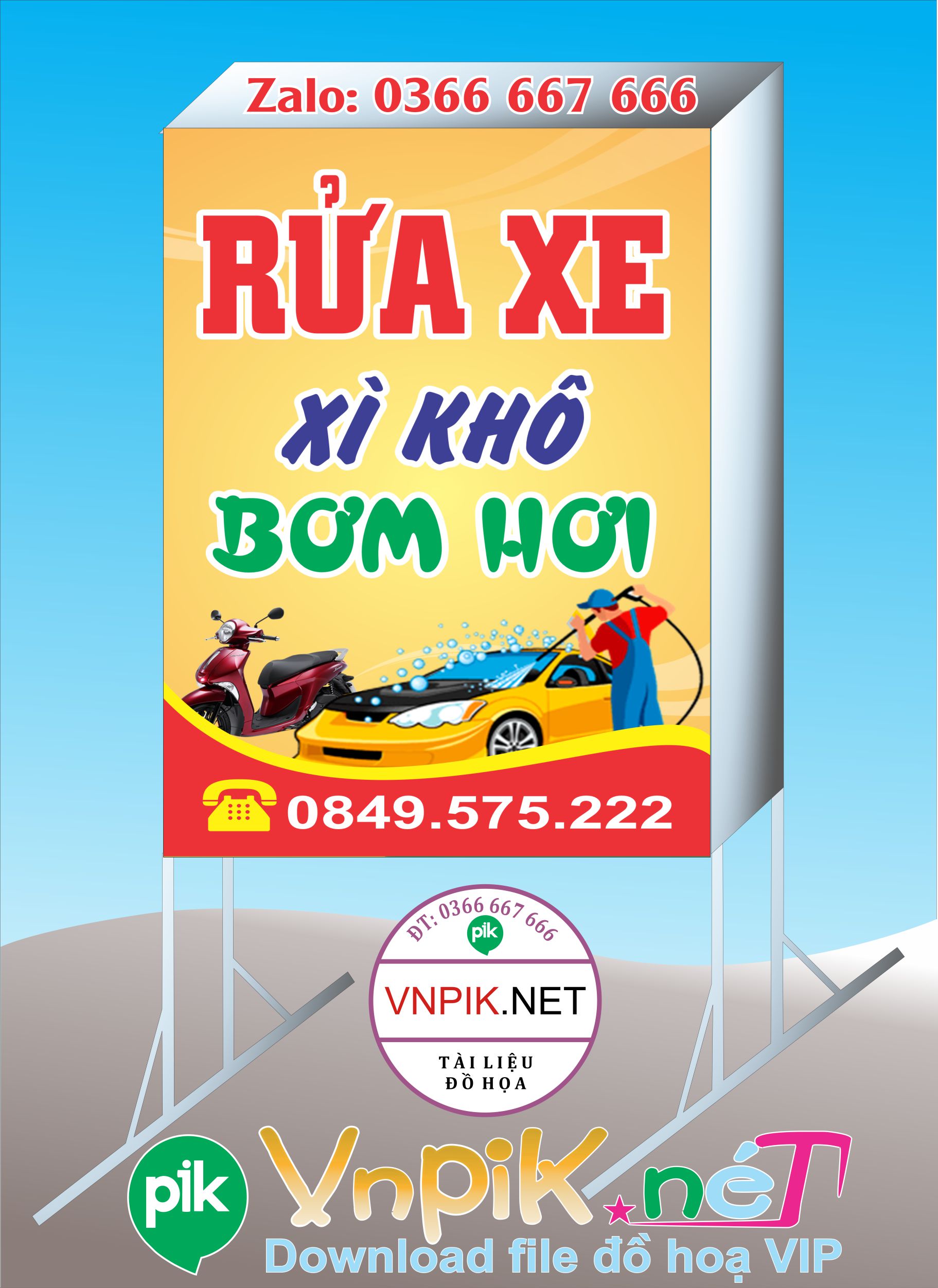 Mẫu bảng quảng cáo biển vẫy tiệm rửa xe bơm hơi