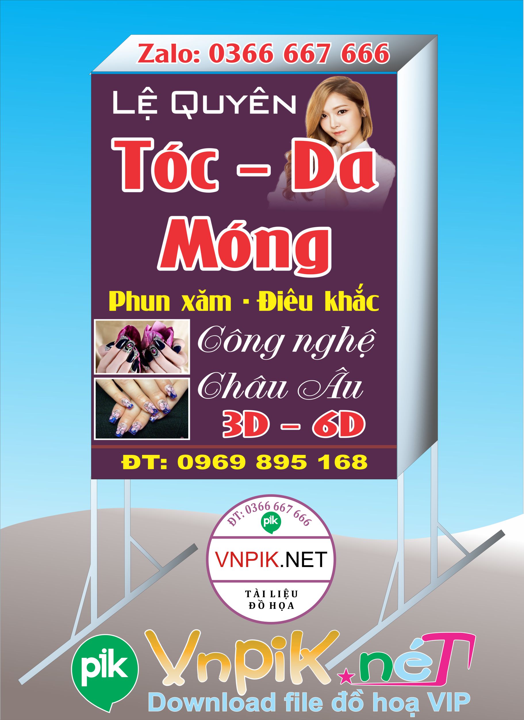 Mẫu bảng quảng cáo biển vẫy tiệm tóc hair salon lệ quyên file corel