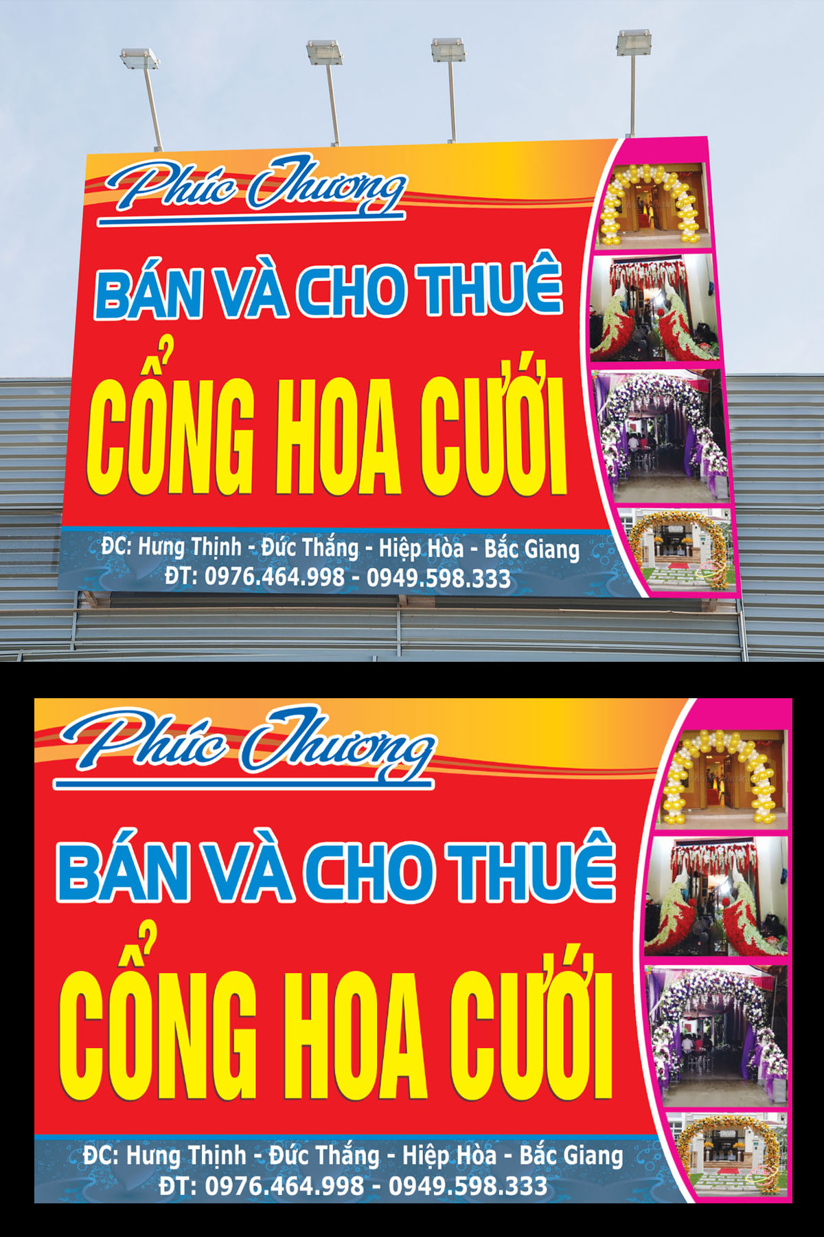 Mẫu biển quảng cáo cho thuê hoa cưới