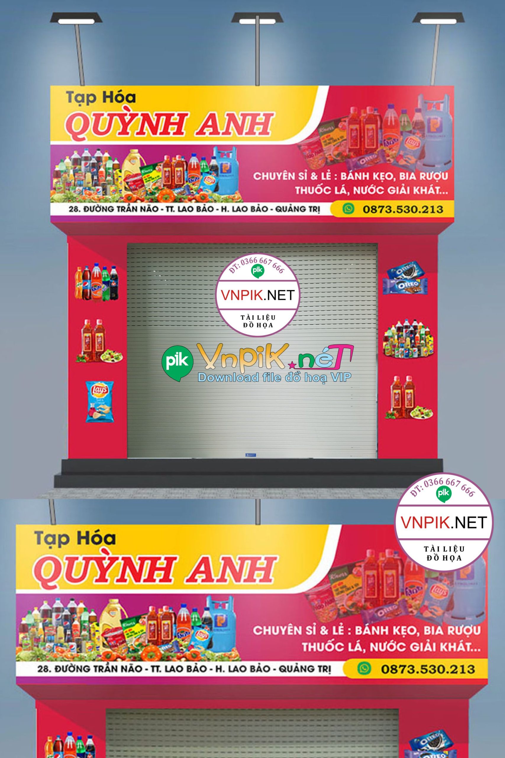 Mẫu biển quảng cáo tiệm tạp hóa quỳnh anh file corel