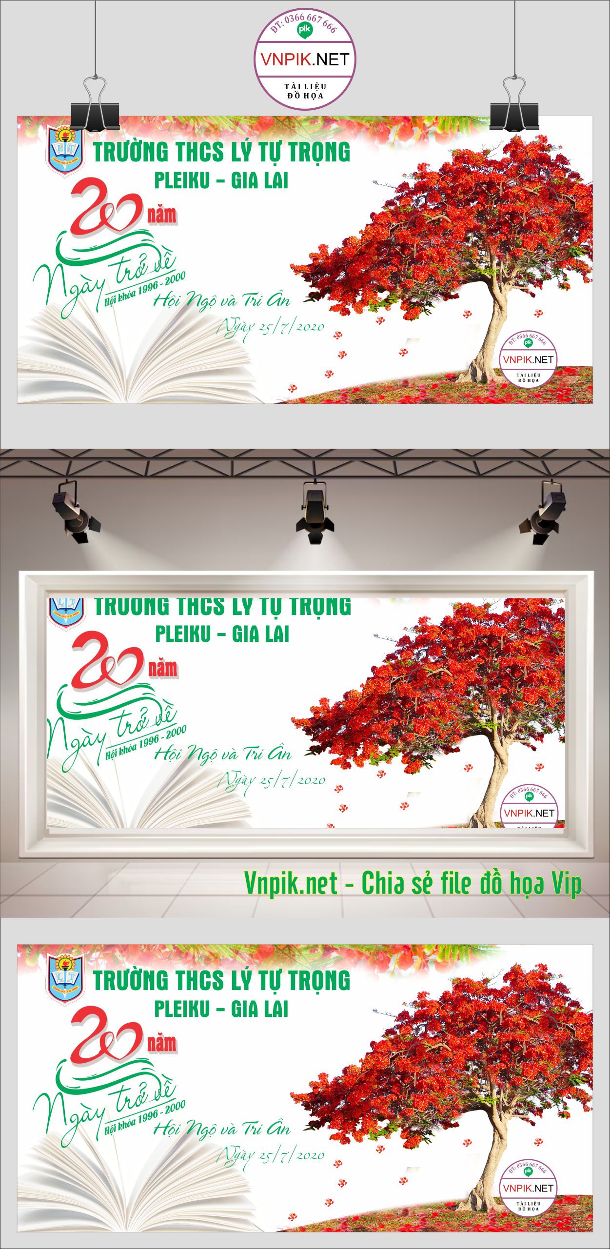 Backdrop kỷ niệm 20 năm ngày trở về THCS Lý Tự Trọng – Pleiku – Gia Lai