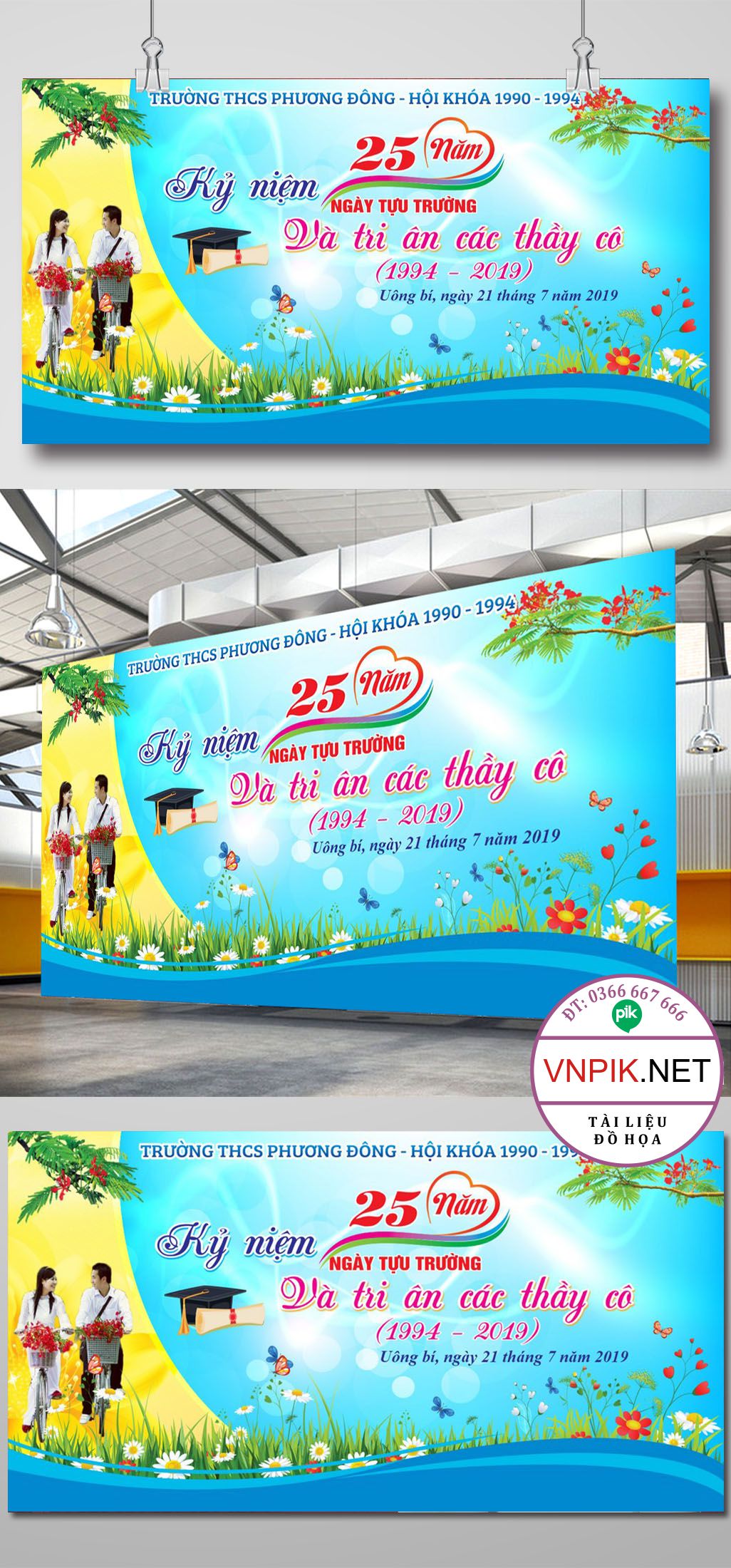 Backdrop kỷ niệm 25 năm ngày tựu trường tri ân thầy cô file corel