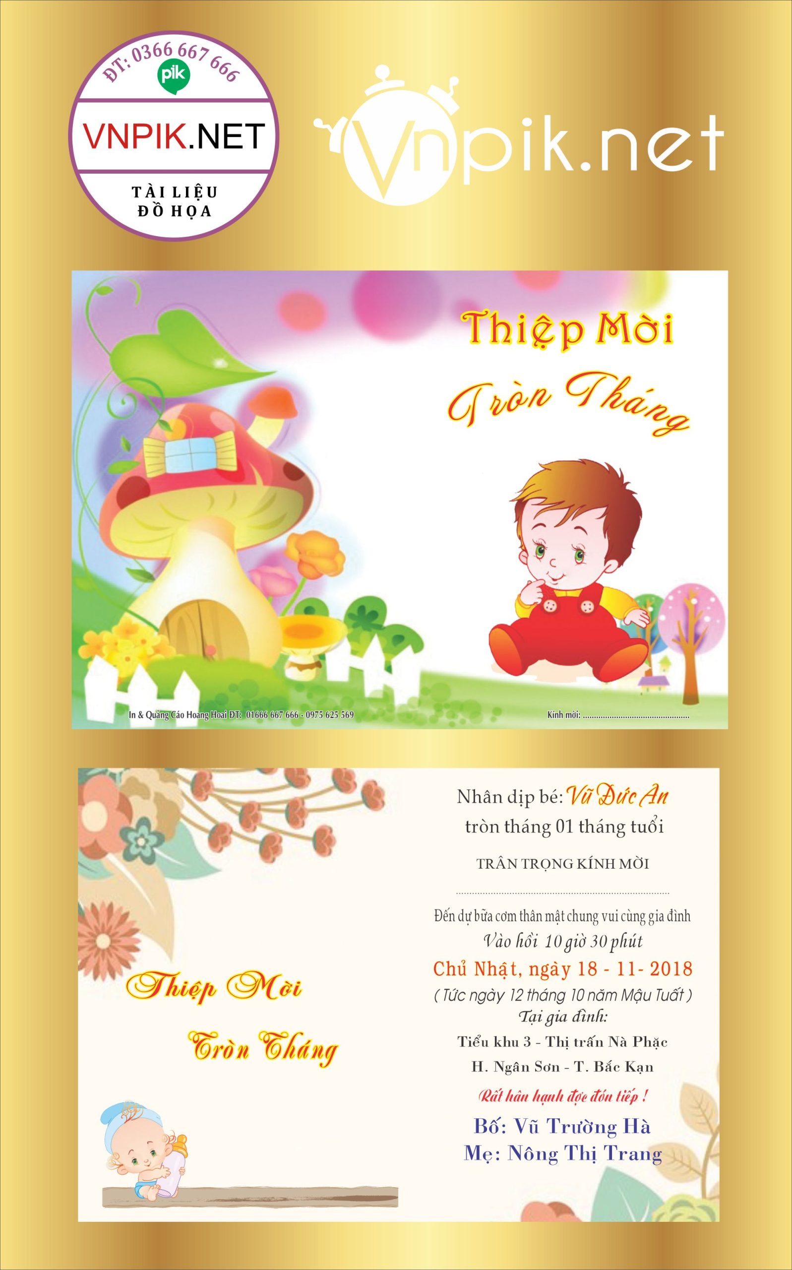 Mẫu thiệp tròn tháng, thiệp thôi nôi đẹp file corel vecor file 2